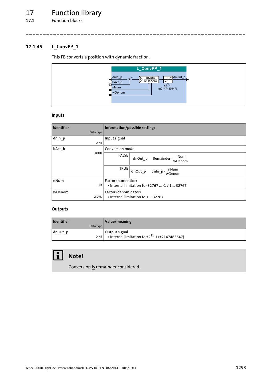 45 l_convpp_1, 45 l_convpp_1 3, L_convpp_1 | 17 function library | Lenze 8400 HighLine User Manual | Page 1293 / 1576