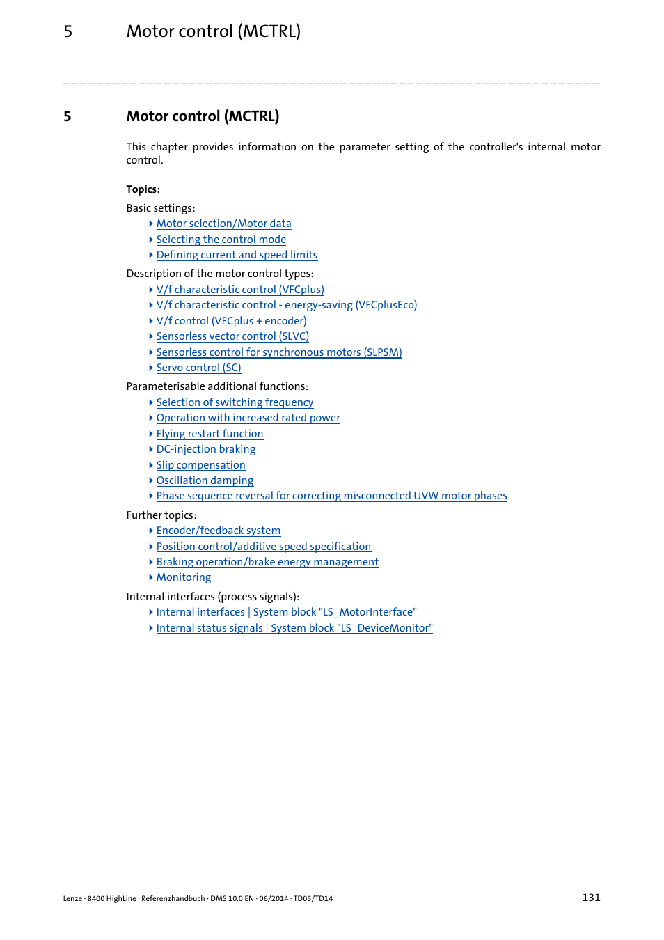 5 motor control (mctrl), Motor control (mctrl), 5motor control (mctrl) | Lenze 8400 HighLine User Manual | Page 131 / 1576