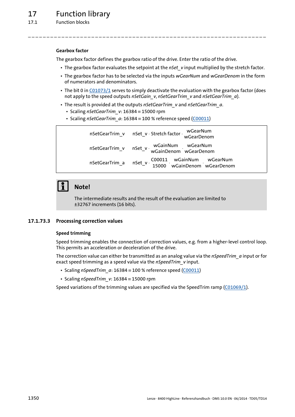 3 processing correction values, Processing correction values 0, 17 function library | Lenze 8400 HighLine User Manual | Page 1350 / 1576