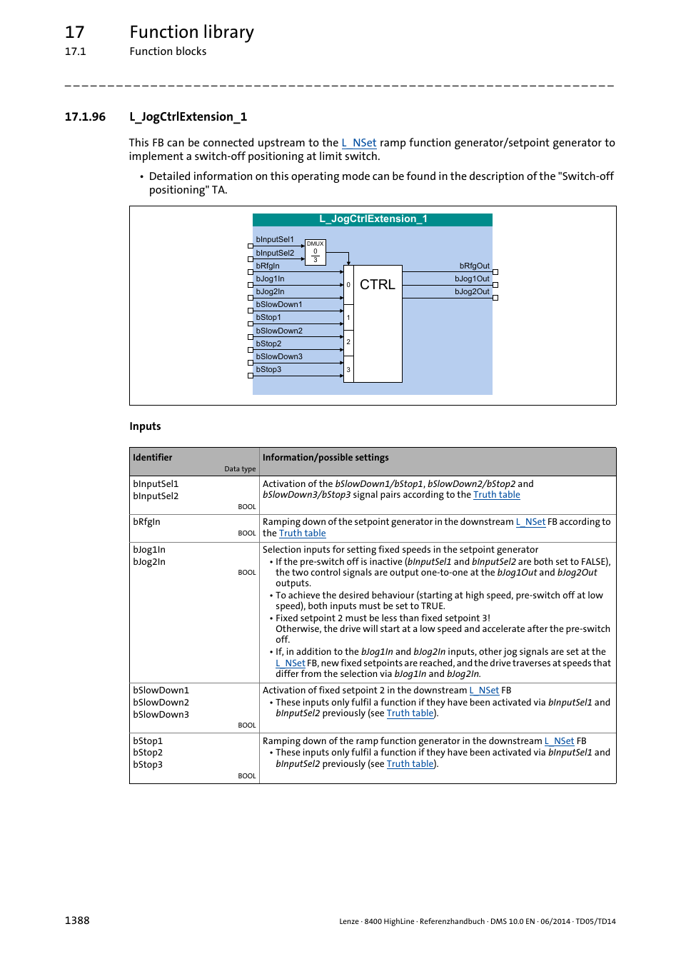 96 l_jogctrlextension_1, 96 l_jogctrlextension_1 8, L_jogctrlextension_1 | Fb: s, 17 function library | Lenze 8400 HighLine User Manual | Page 1388 / 1576