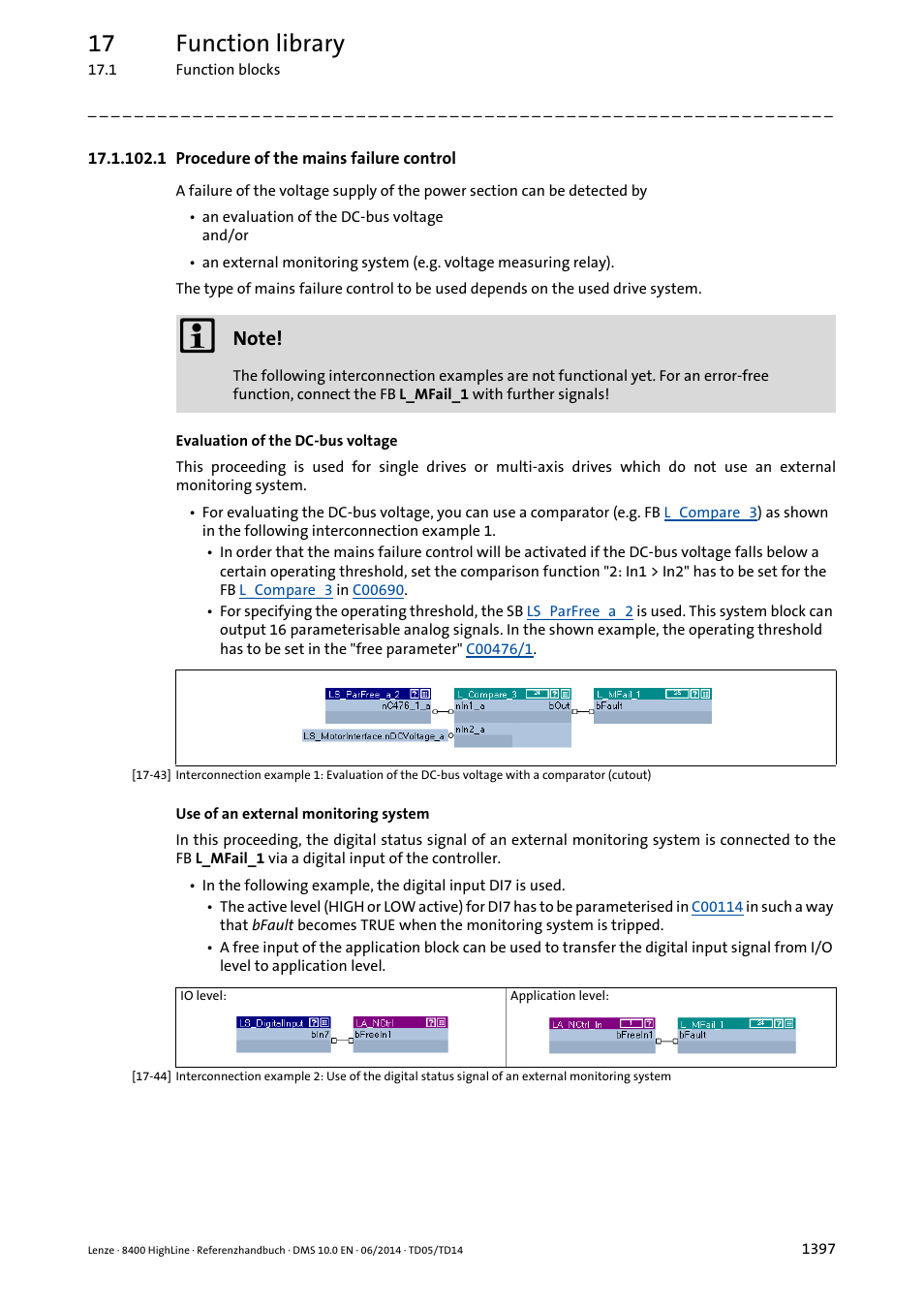 1 procedure of the mains failure control, 1 procedure of the mains failure control 7, 17 function library | Lenze 8400 HighLine User Manual | Page 1397 / 1576