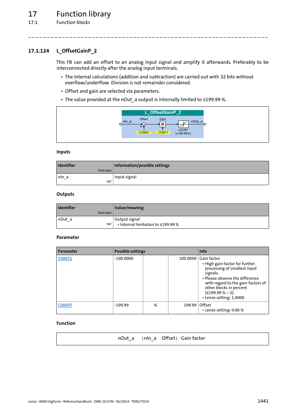 124 l_offsetgainp_2, 124 l_offsetgainp_2 1, L_offsetgainp_2 | 17 function library | Lenze 8400 HighLine User Manual | Page 1441 / 1576