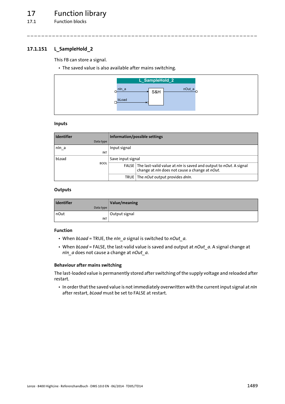 151 l_samplehold_2, 151 l_samplehold_2 9, L_samplehold_2 | 17 function library | Lenze 8400 HighLine User Manual | Page 1489 / 1576