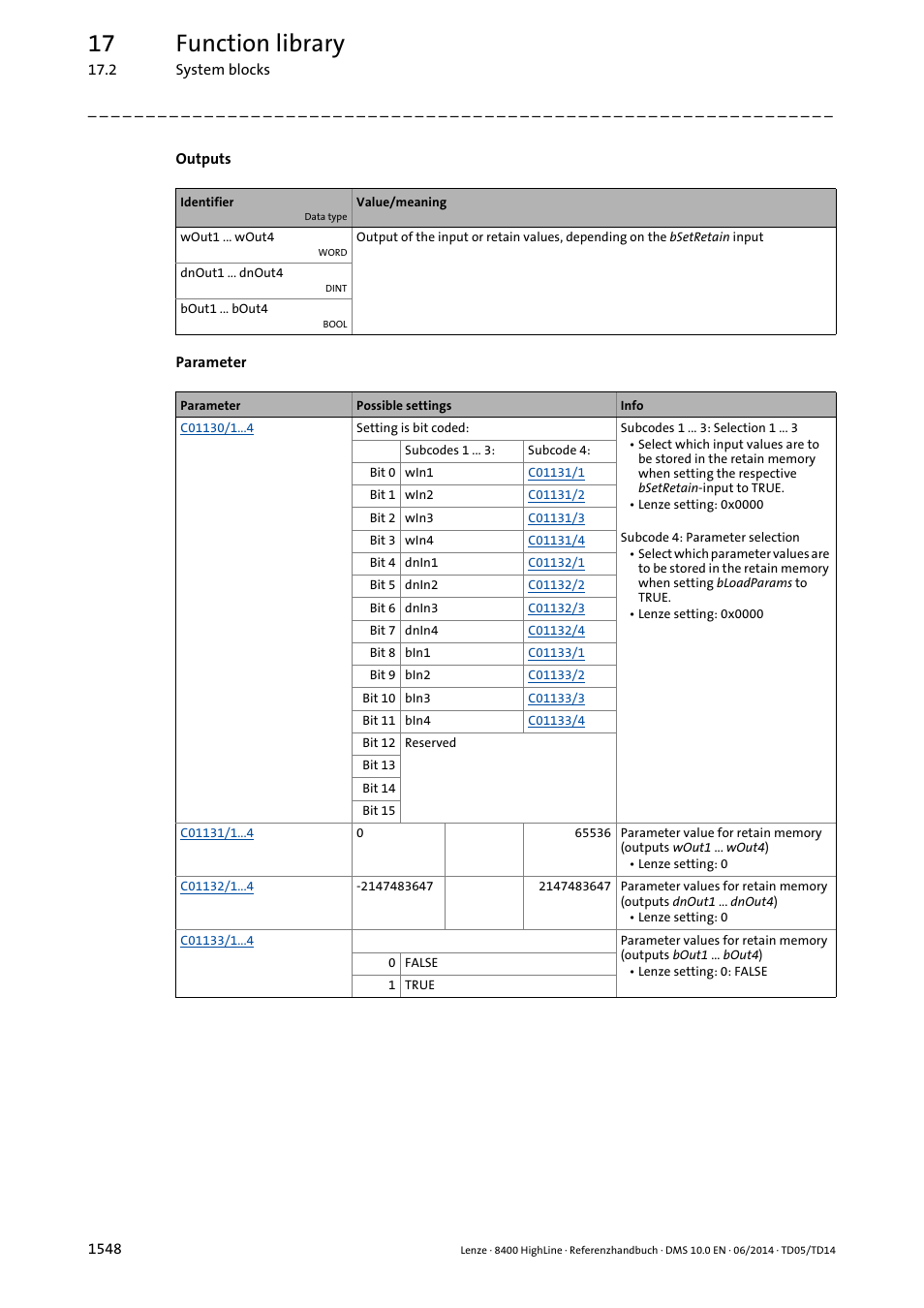 17 function library | Lenze 8400 HighLine User Manual | Page 1548 / 1576