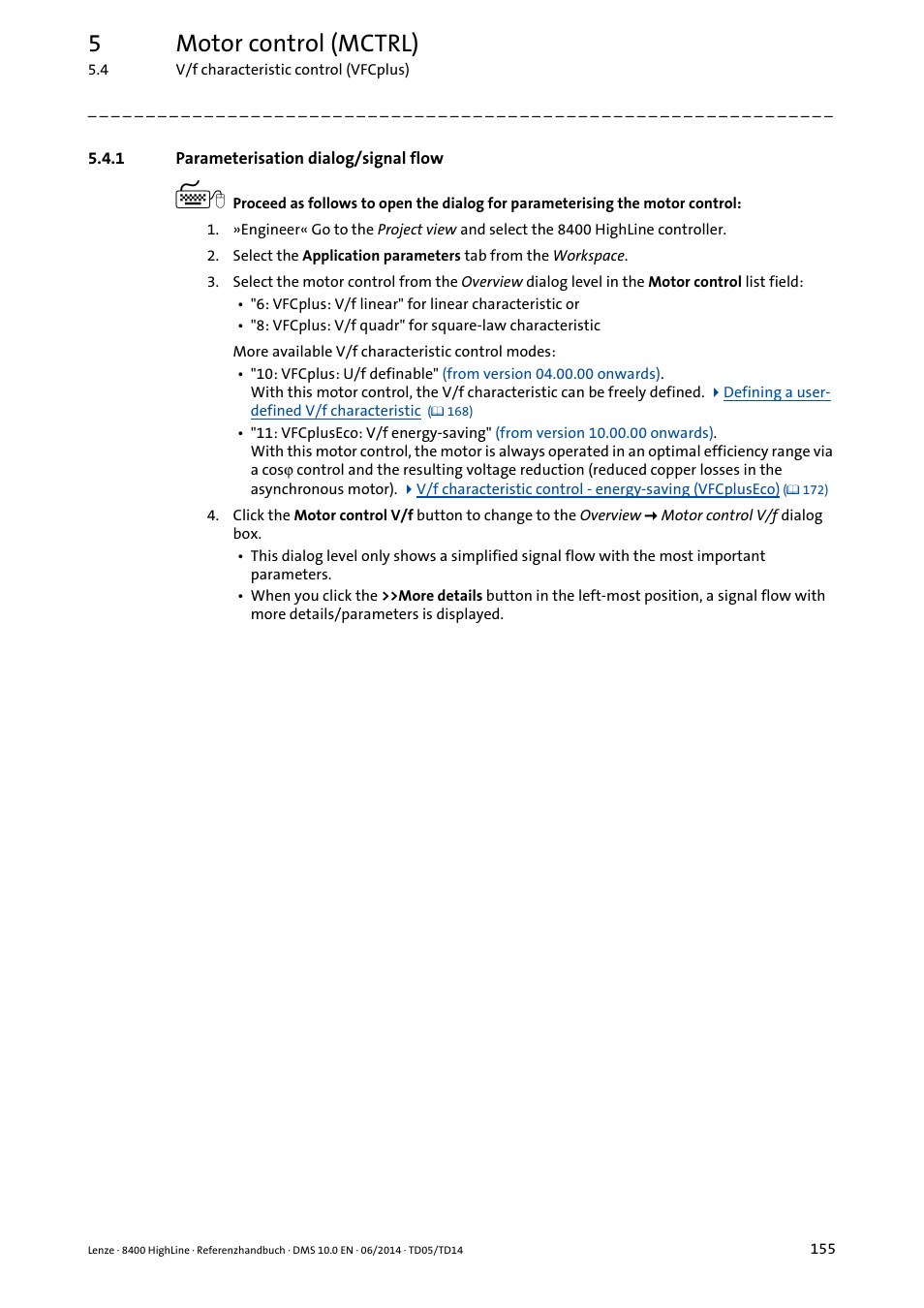 1 parameterisation dialog/signal flow, Parameterisation dialog/signal flow, 5motor control (mctrl) | Lenze 8400 HighLine User Manual | Page 155 / 1576