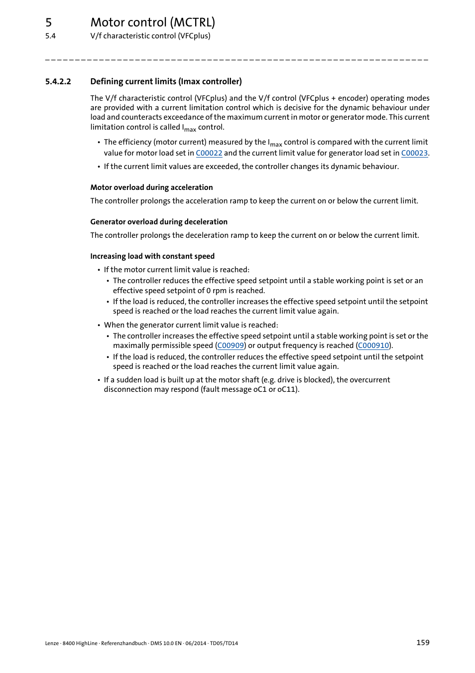 2 defining current limits (imax controller), Defining current limits (imax controller), 5motor control (mctrl) | Lenze 8400 HighLine User Manual | Page 159 / 1576