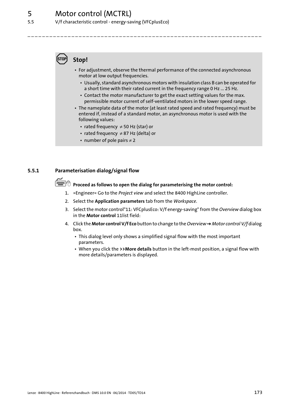 1 parameterisation dialog/signal flow, Parameterisation dialog/signal flow, 5motor control (mctrl) | Lenze 8400 HighLine User Manual | Page 173 / 1576