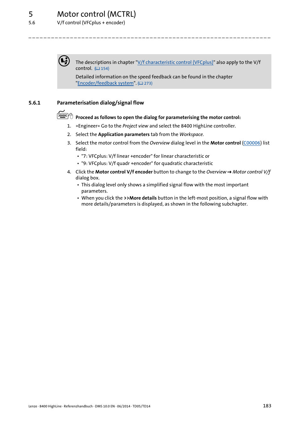 1 parameterisation dialog/signal flow, Parameterisation dialog/signal flow, 5motor control (mctrl) | Lenze 8400 HighLine User Manual | Page 183 / 1576