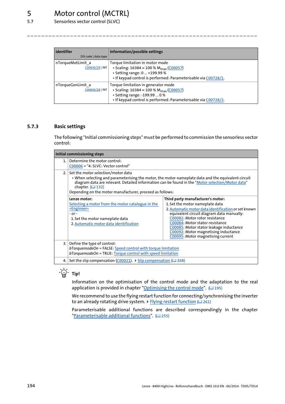 3 basic settings, Basic settings, 5motor control (mctrl) | Lenze 8400 HighLine User Manual | Page 194 / 1576