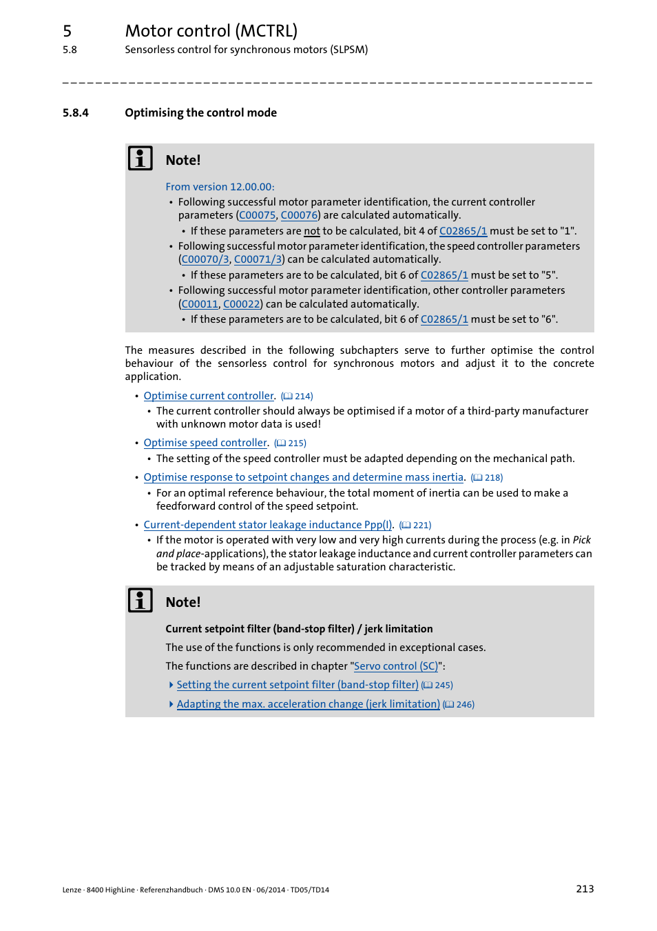 4 optimising the control mode, Optimising the control mode, Chapter | 5motor control (mctrl) | Lenze 8400 HighLine User Manual | Page 213 / 1576