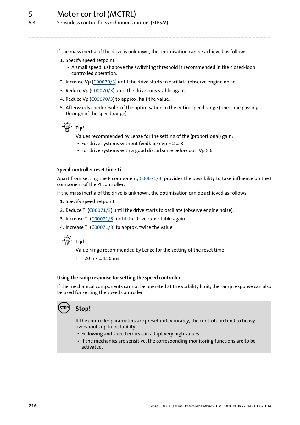 5motor control (mctrl) | Lenze 8400 HighLine User Manual | Page 216 / 1576
