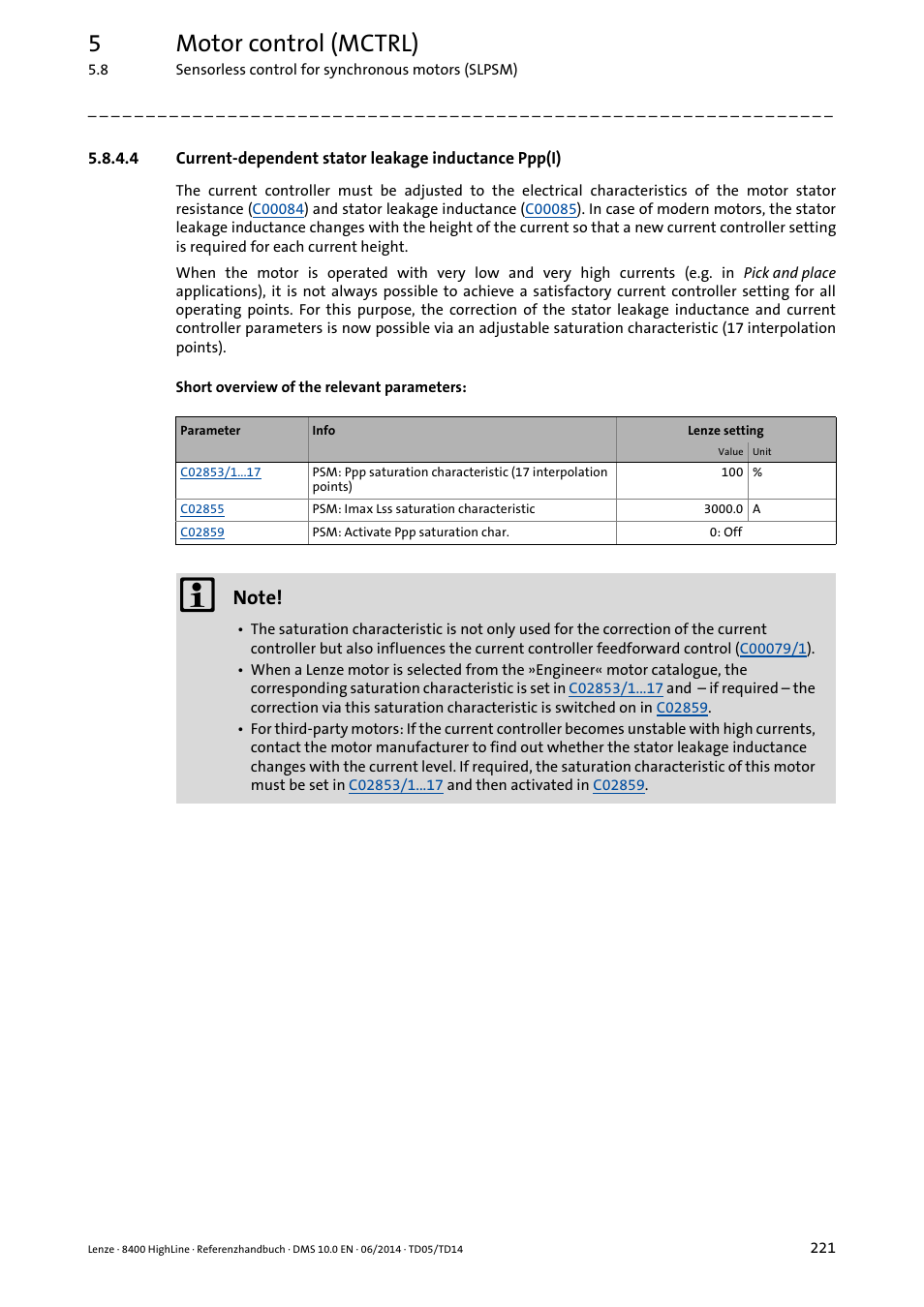 Current-dependent stator leakage inductance ppp(i), 5motor control (mctrl) | Lenze 8400 HighLine User Manual | Page 221 / 1576