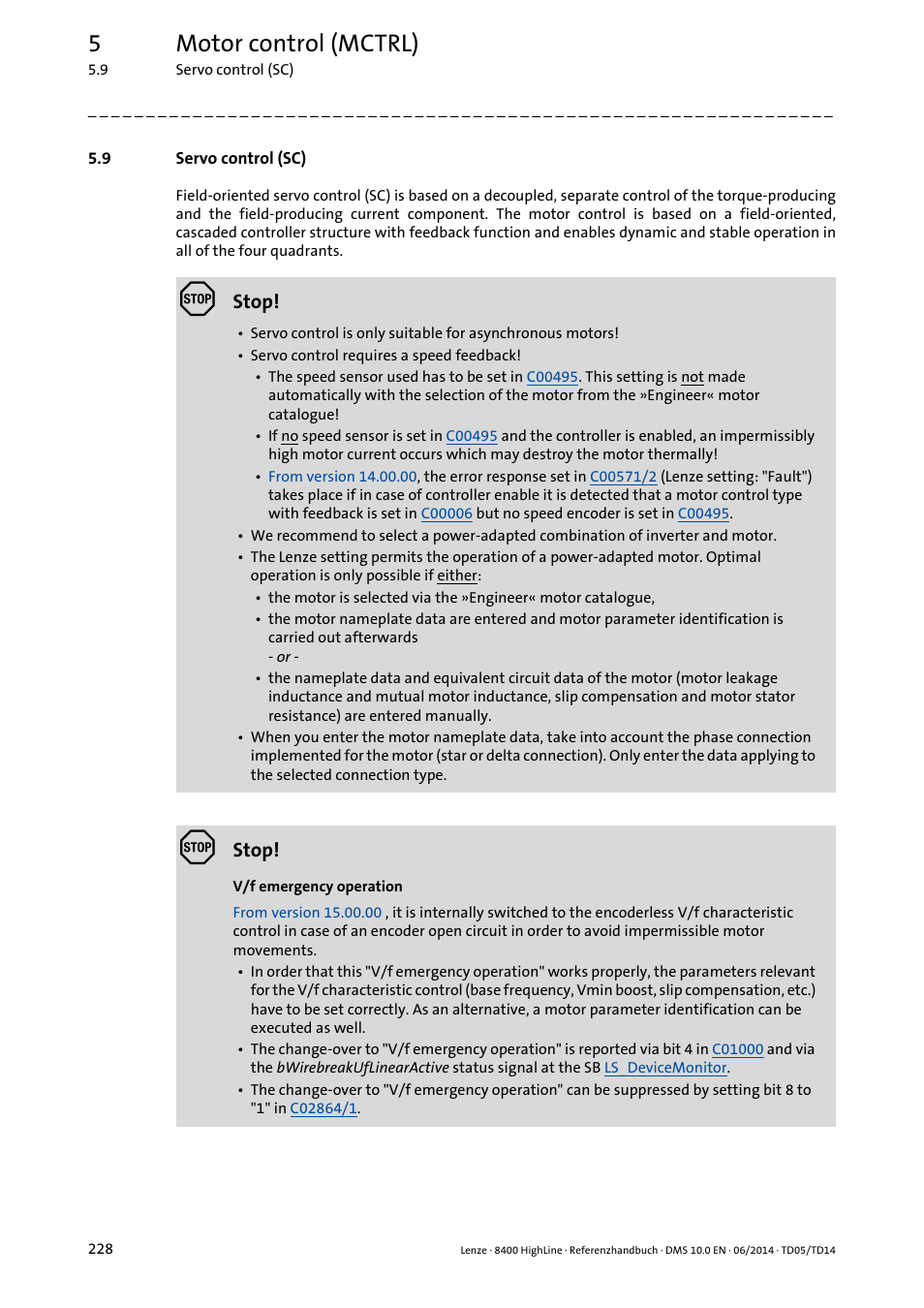 9 servo control (sc), Servo control (sc), 5motor control (mctrl) | Stop | Lenze 8400 HighLine User Manual | Page 228 / 1576