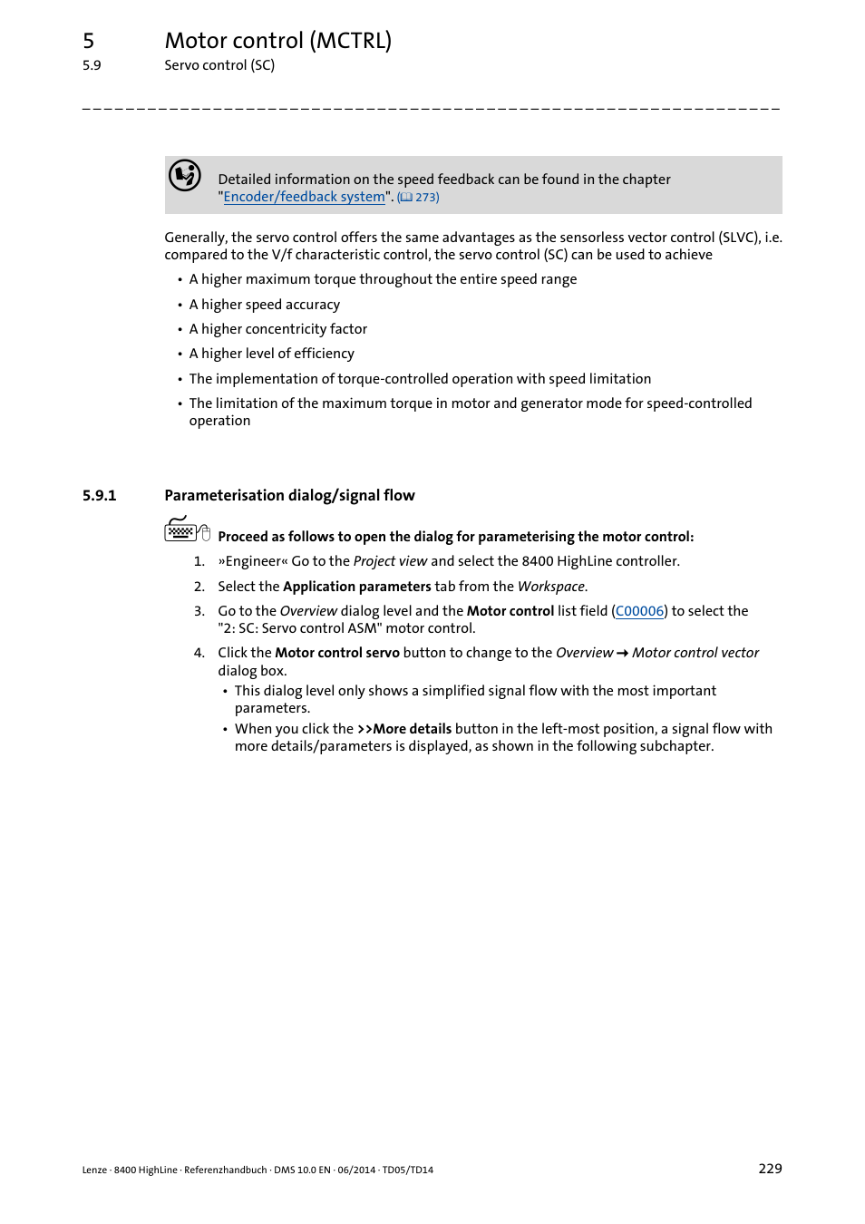 1 parameterisation dialog/signal flow, Parameterisation dialog/signal flow, 5motor control (mctrl) | Lenze 8400 HighLine User Manual | Page 229 / 1576