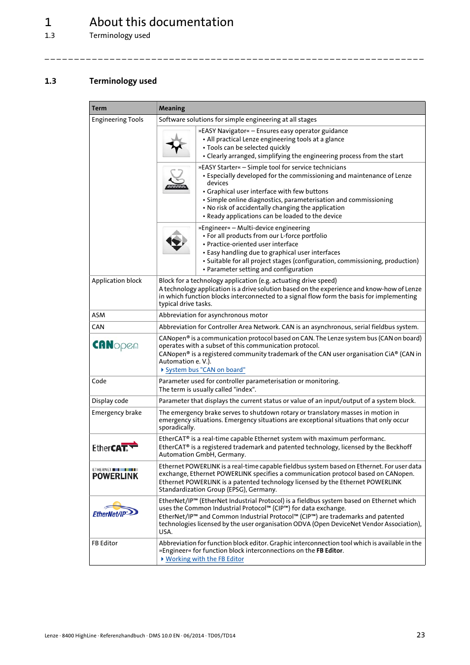 3 terminology used, Terminology used, 1about this documentation | Lenze 8400 HighLine User Manual | Page 23 / 1576