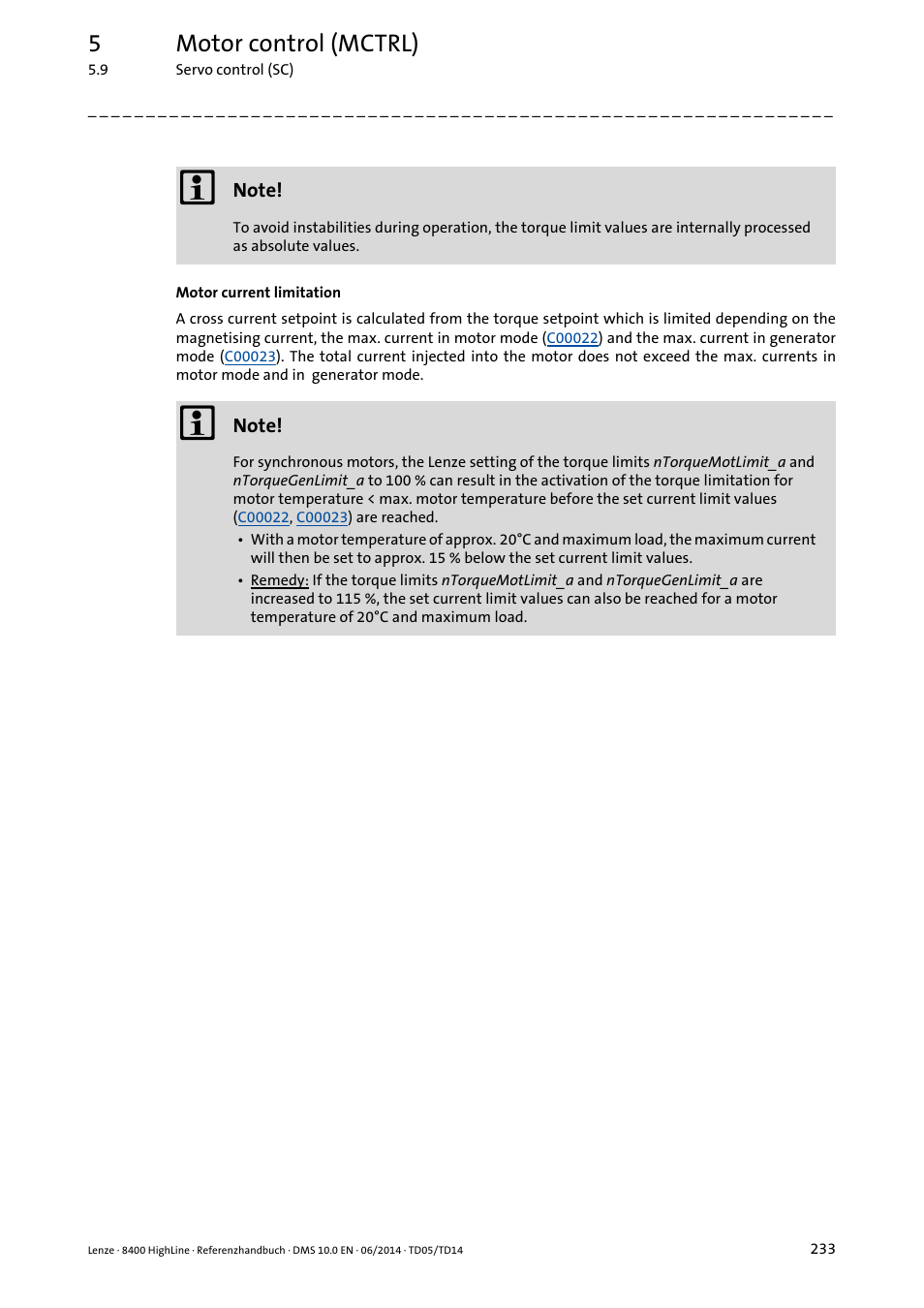 5motor control (mctrl) | Lenze 8400 HighLine User Manual | Page 233 / 1576