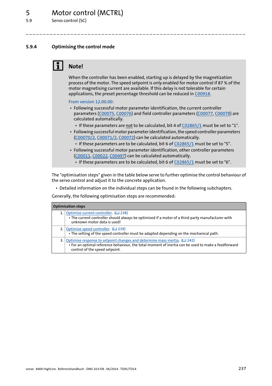 4 optimising the control mode, Optimising the control mode, 5motor control (mctrl) | Lenze 8400 HighLine User Manual | Page 237 / 1576