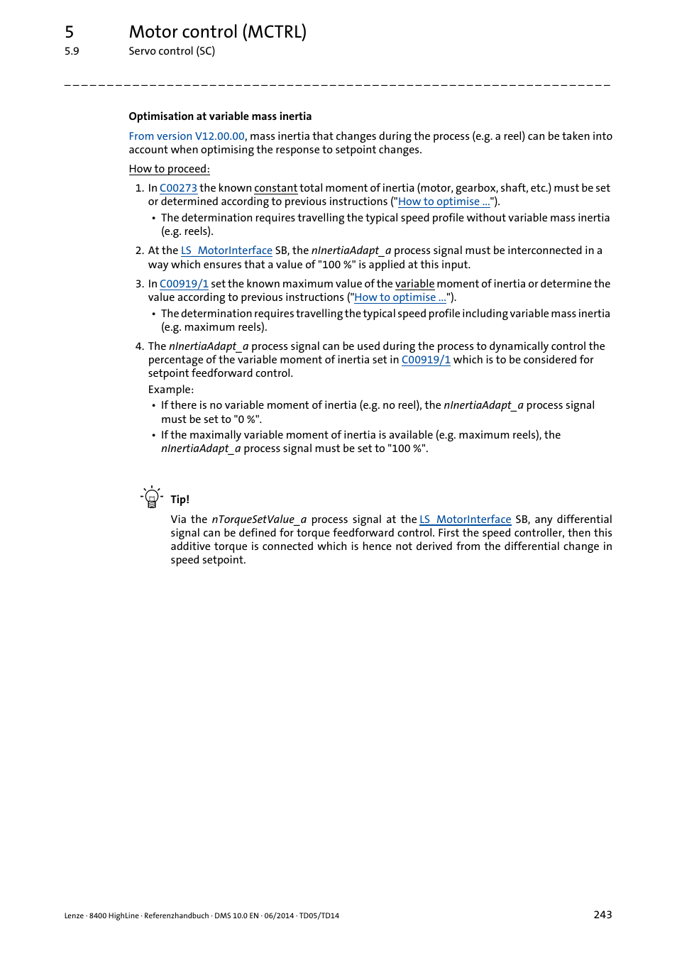 5motor control (mctrl) | Lenze 8400 HighLine User Manual | Page 243 / 1576