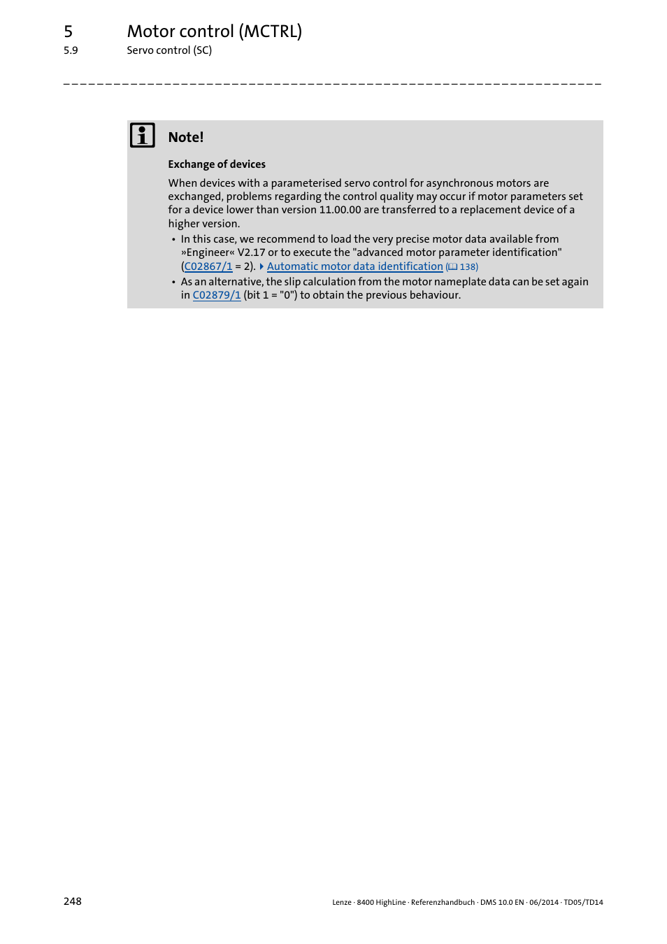 5motor control (mctrl) | Lenze 8400 HighLine User Manual | Page 248 / 1576