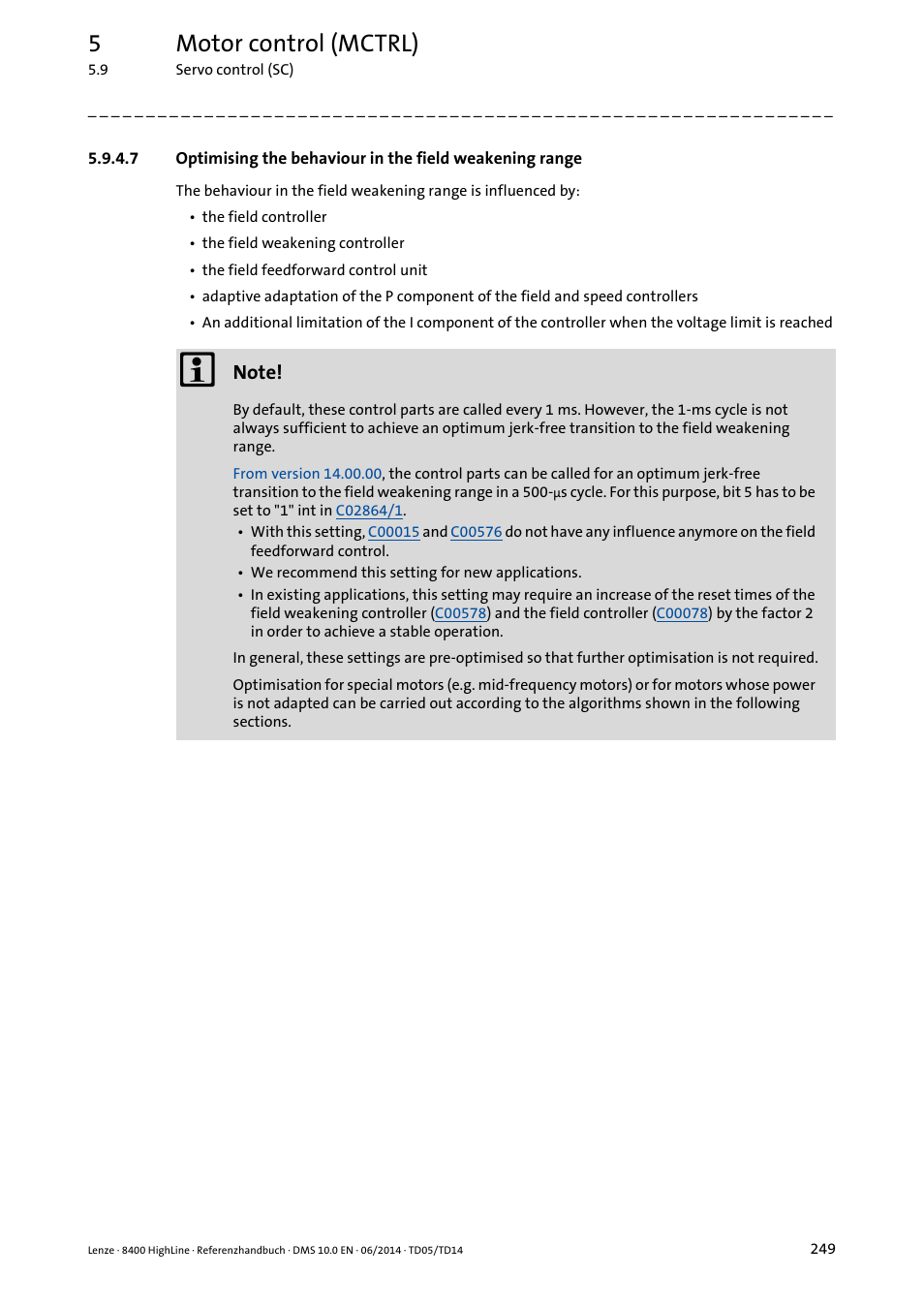 5motor control (mctrl) | Lenze 8400 HighLine User Manual | Page 249 / 1576