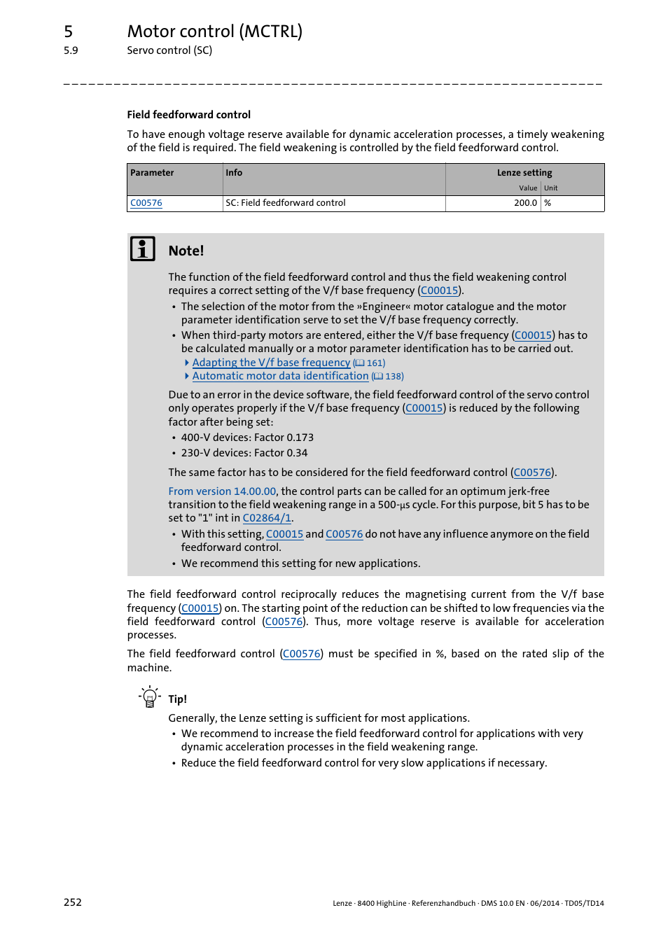 5motor control (mctrl) | Lenze 8400 HighLine User Manual | Page 252 / 1576