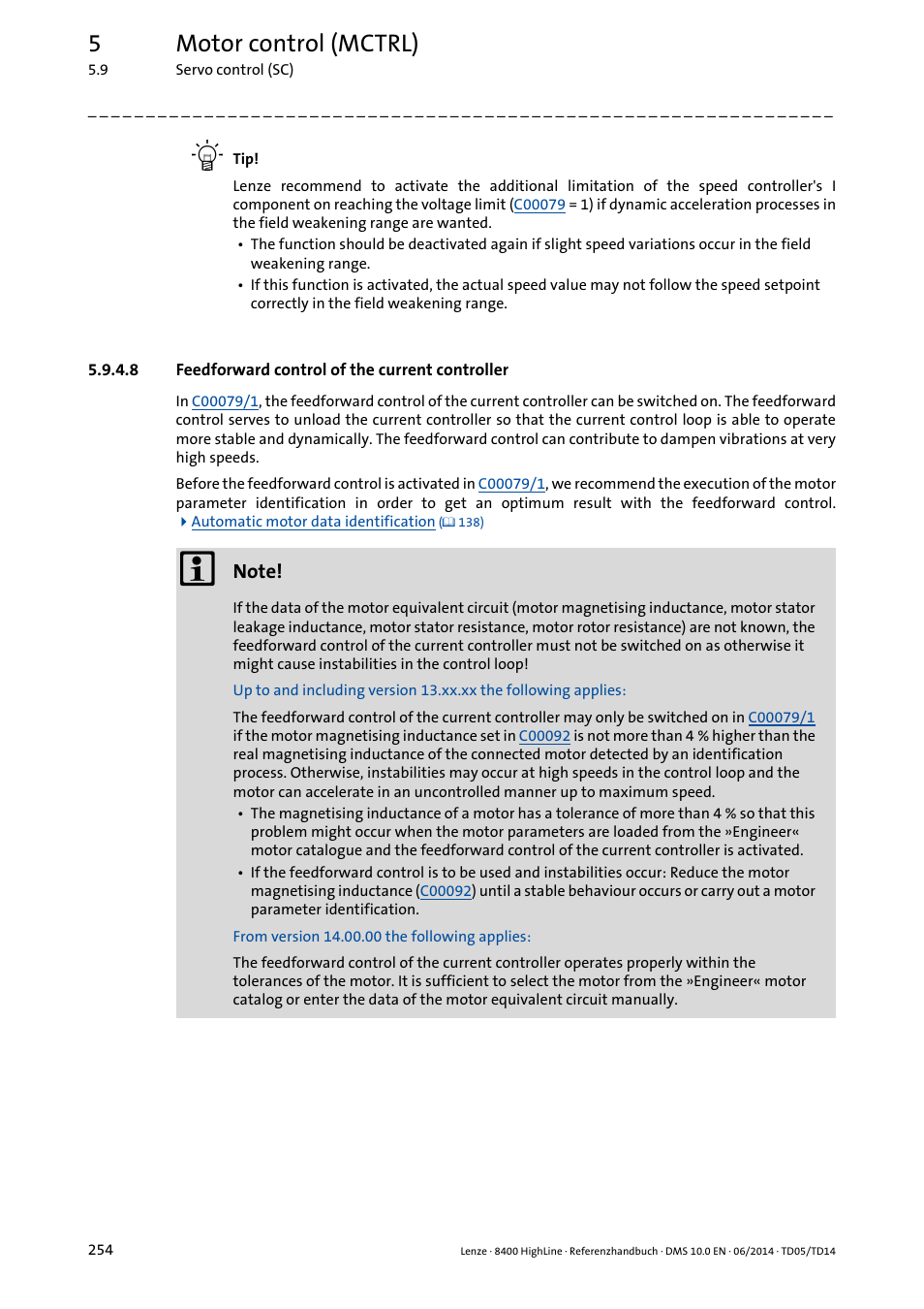 8 feedforward control of the current controller, Feedforward control of the current controller, 5motor control (mctrl) | Lenze 8400 HighLine User Manual | Page 254 / 1576