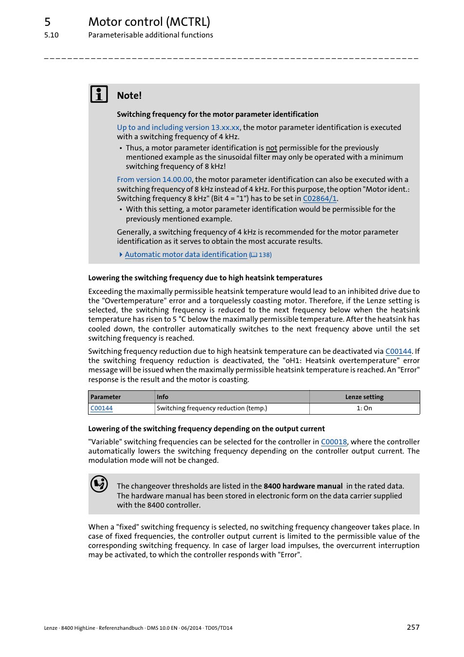 5motor control (mctrl) | Lenze 8400 HighLine User Manual | Page 257 / 1576