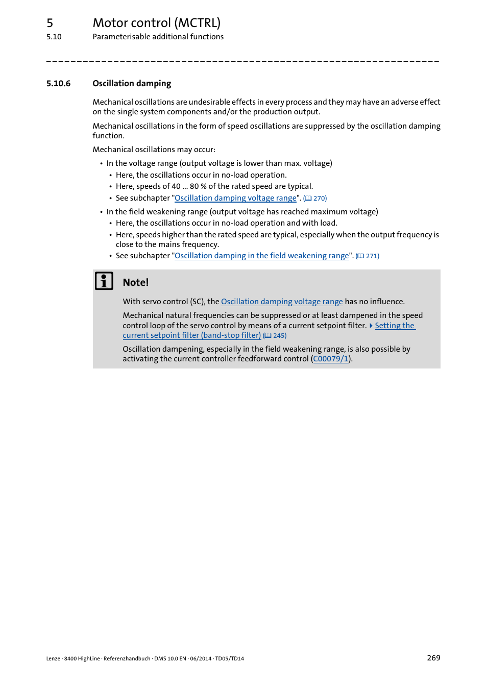 6 oscillation damping, Oscillation damping, 5motor control (mctrl) | Lenze 8400 HighLine User Manual | Page 269 / 1576