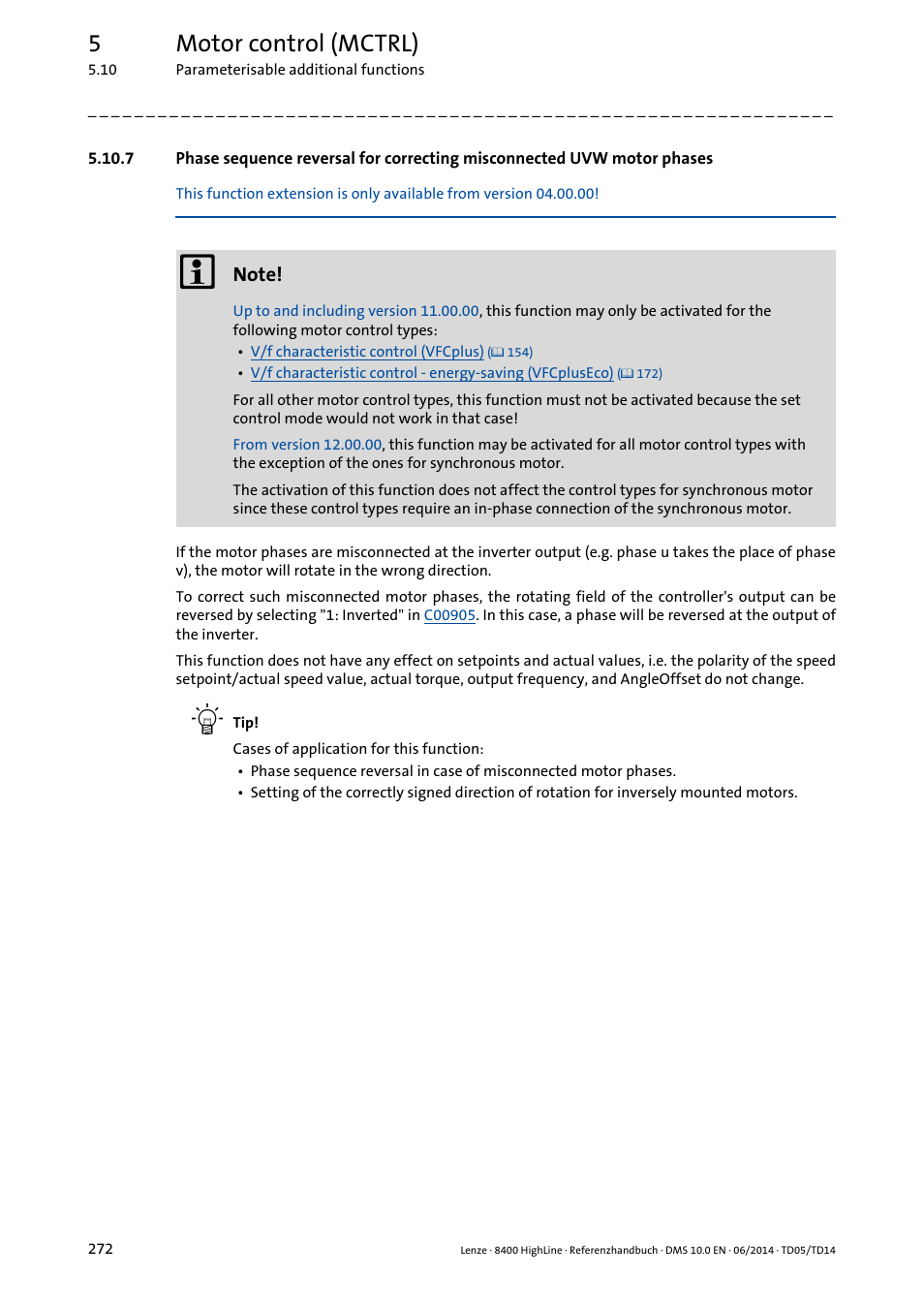 5motor control (mctrl) | Lenze 8400 HighLine User Manual | Page 272 / 1576