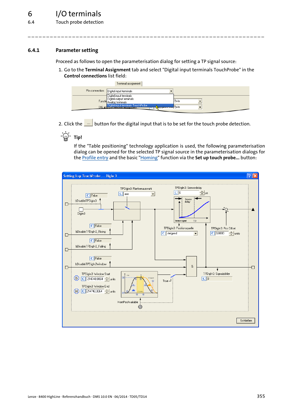 1 parameter setting, Parameter setting, 6i/o terminals | Lenze 8400 HighLine User Manual | Page 355 / 1576