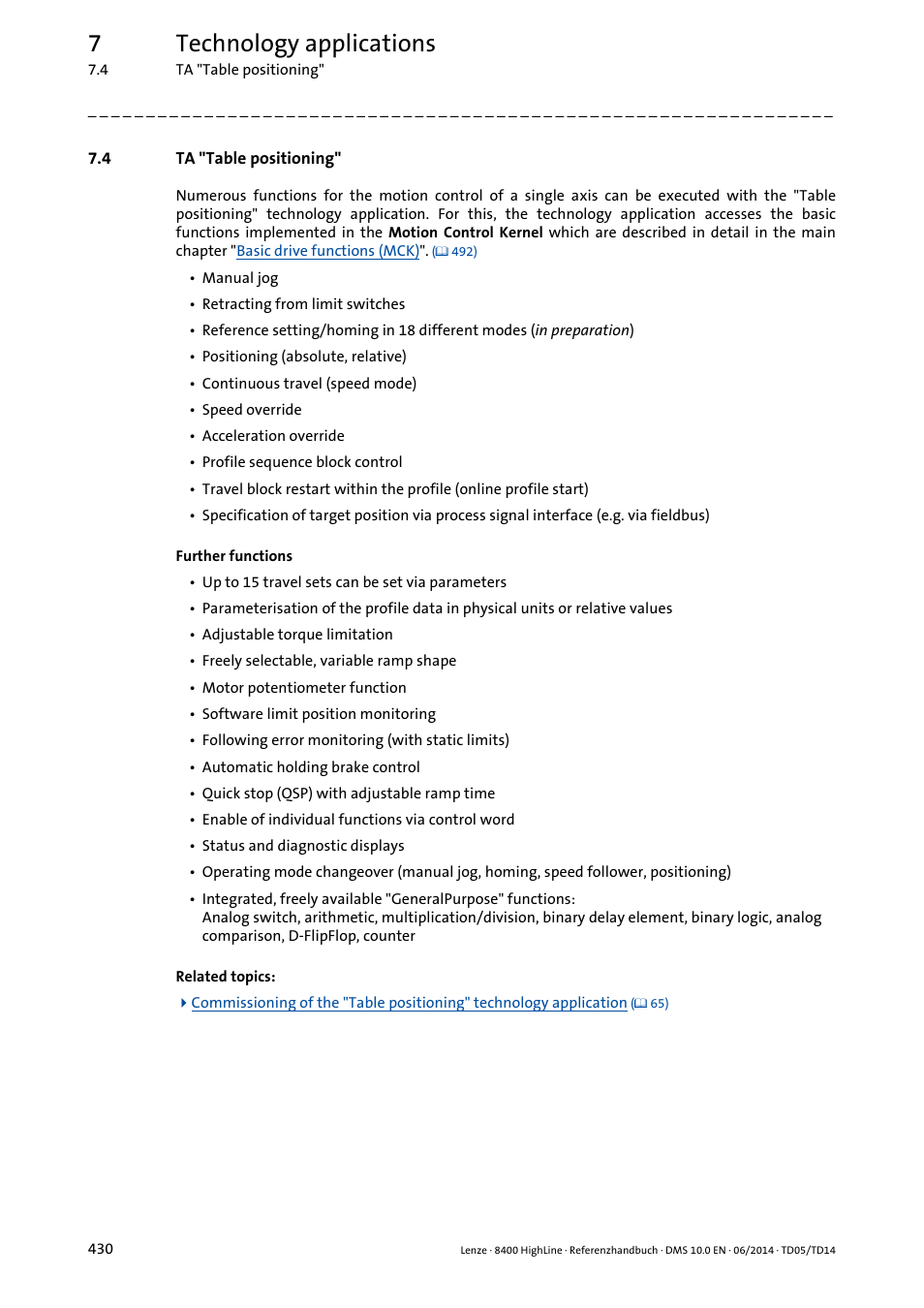 4 ta "table positioning, Ta "table positioning, 7technology applications | Lenze 8400 HighLine User Manual | Page 430 / 1576