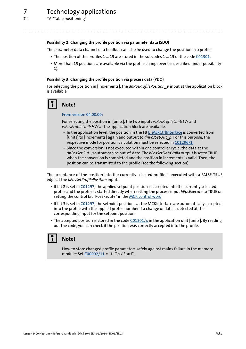 7technology applications | Lenze 8400 HighLine User Manual | Page 433 / 1576