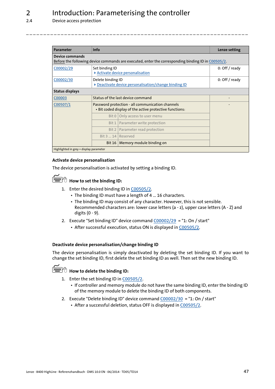 2introduction: parameterising the controller | Lenze 8400 HighLine User Manual | Page 47 / 1576