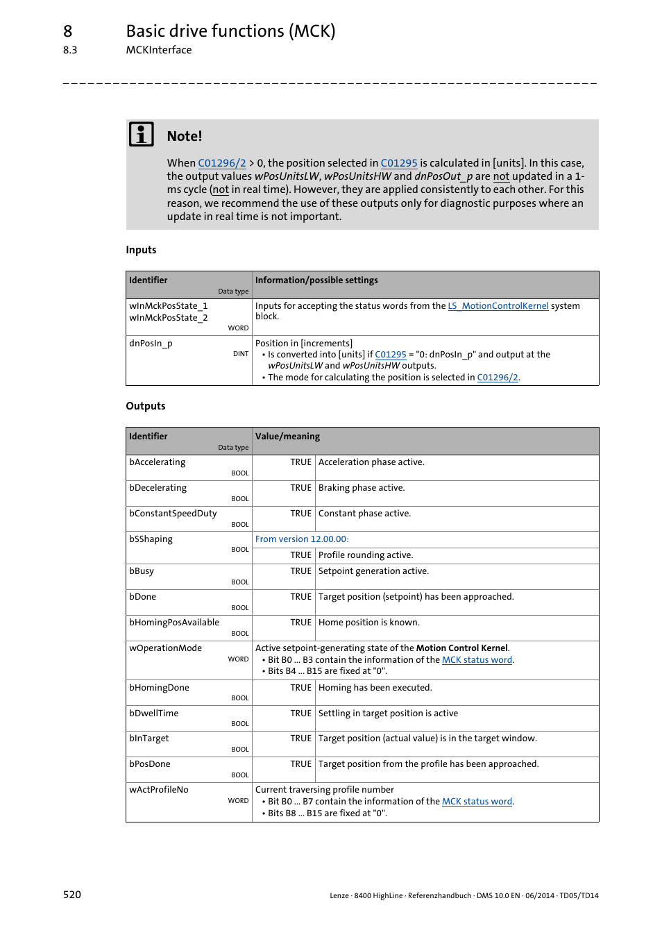 8basic drive functions (mck) | Lenze 8400 HighLine User Manual | Page 520 / 1576