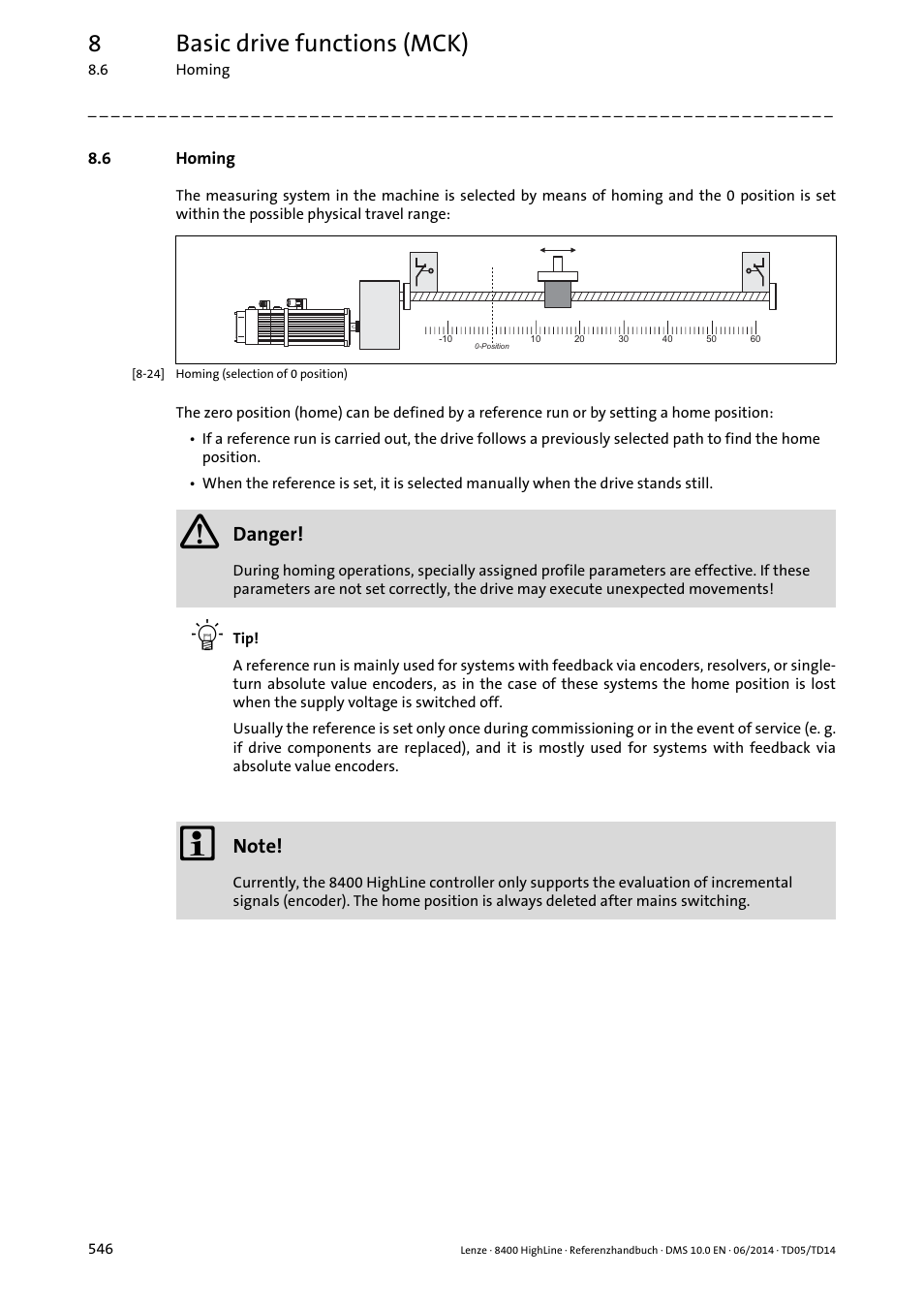 6 homing, Homing, Homing ( 546) | Mode, 8basic drive functions (mck) | Lenze 8400 HighLine User Manual | Page 546 / 1576