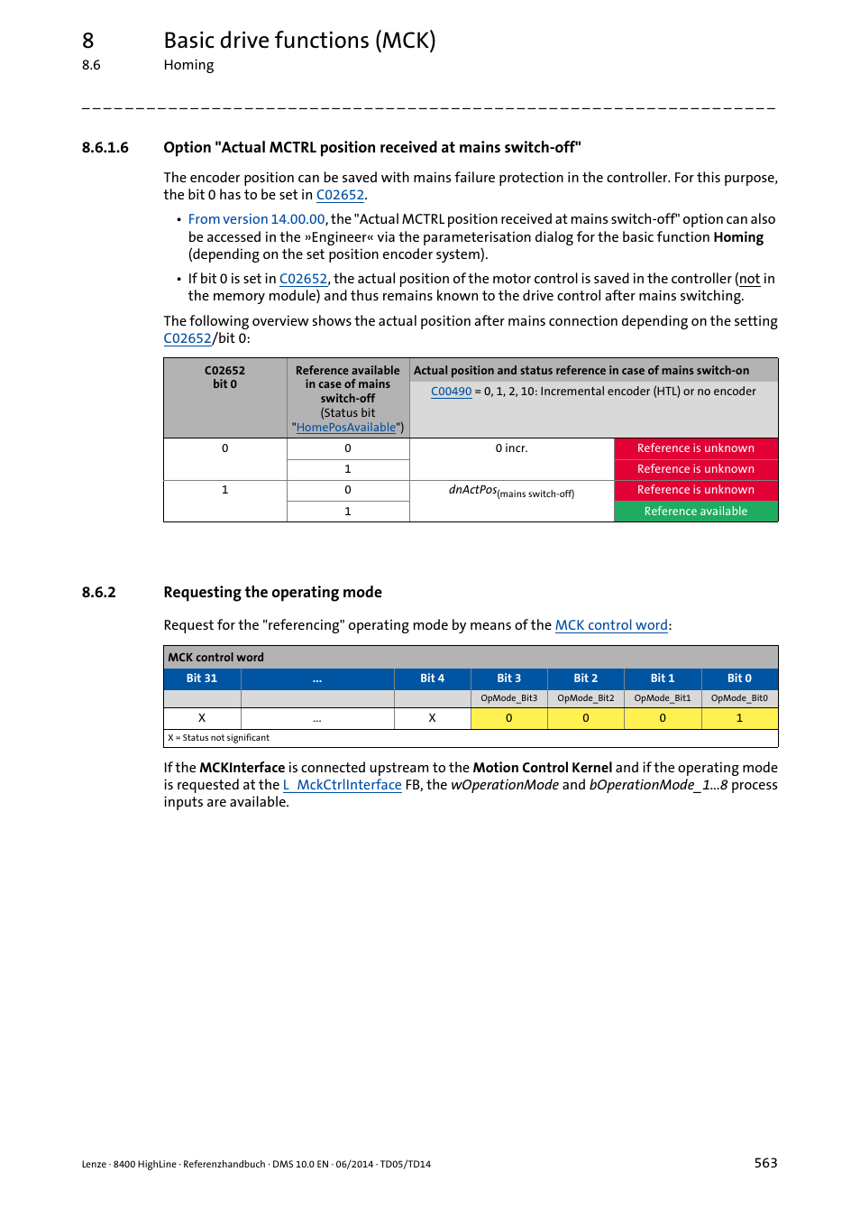 2 requesting the operating mode, Requesting the operating mode, 8basic drive functions (mck) | Lenze 8400 HighLine User Manual | Page 563 / 1576