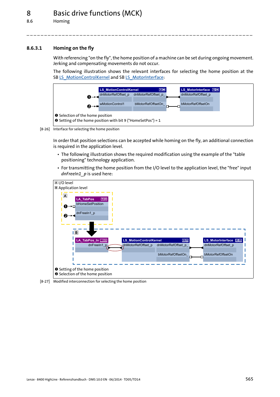 1 homing on the fly, Homing on the fly, 8basic drive functions (mck) | Lenze 8400 HighLine User Manual | Page 565 / 1576