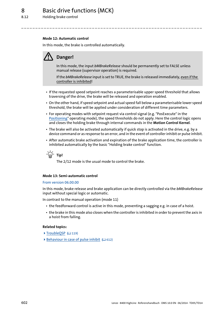 8basic drive functions (mck) | Lenze 8400 HighLine User Manual | Page 602 / 1576