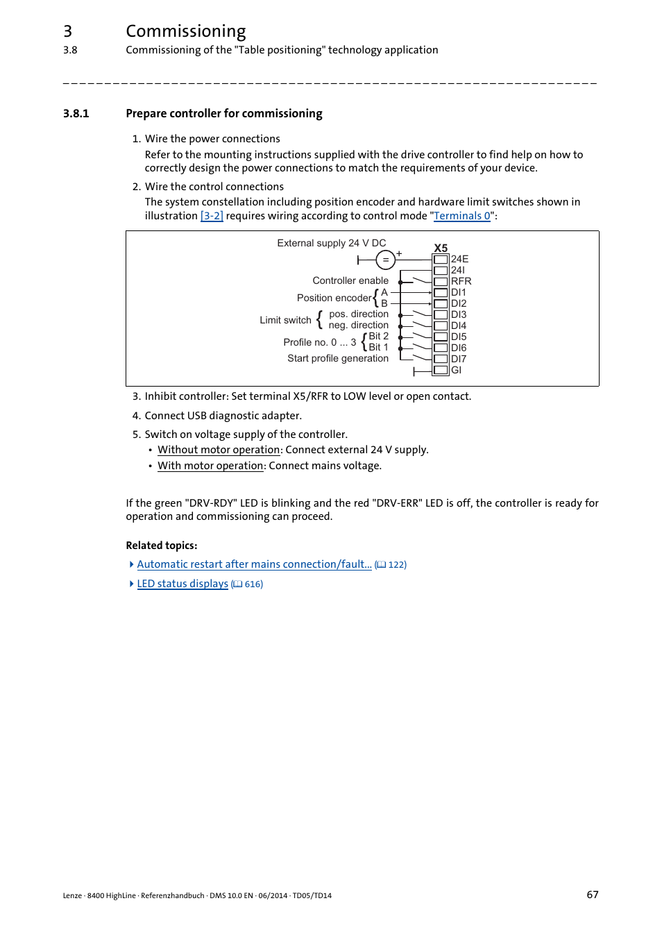 1 prepare controller for commissioning, Prepare controller for commissioning, 3commissioning | Lenze 8400 HighLine User Manual | Page 67 / 1576