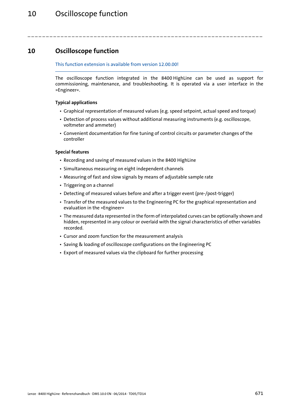 10 oscilloscope function, Oscilloscope function | Lenze 8400 HighLine User Manual | Page 671 / 1576