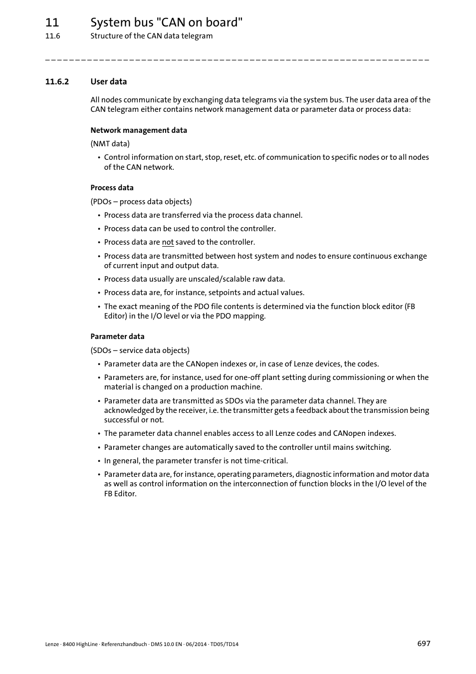 2 user data, User data, 11 system bus "can on board | Lenze 8400 HighLine User Manual | Page 697 / 1576