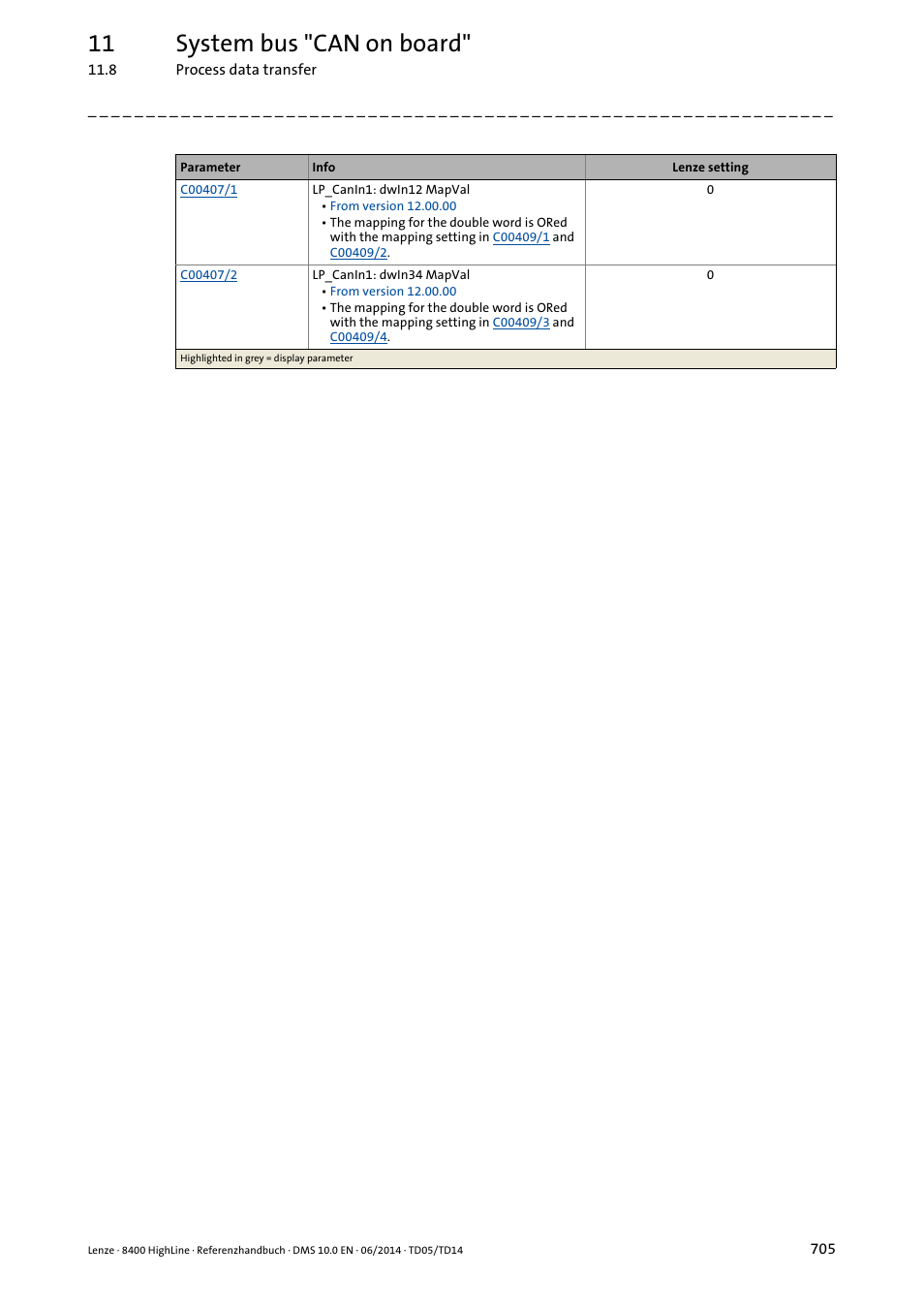 11 system bus "can on board | Lenze 8400 HighLine User Manual | Page 705 / 1576