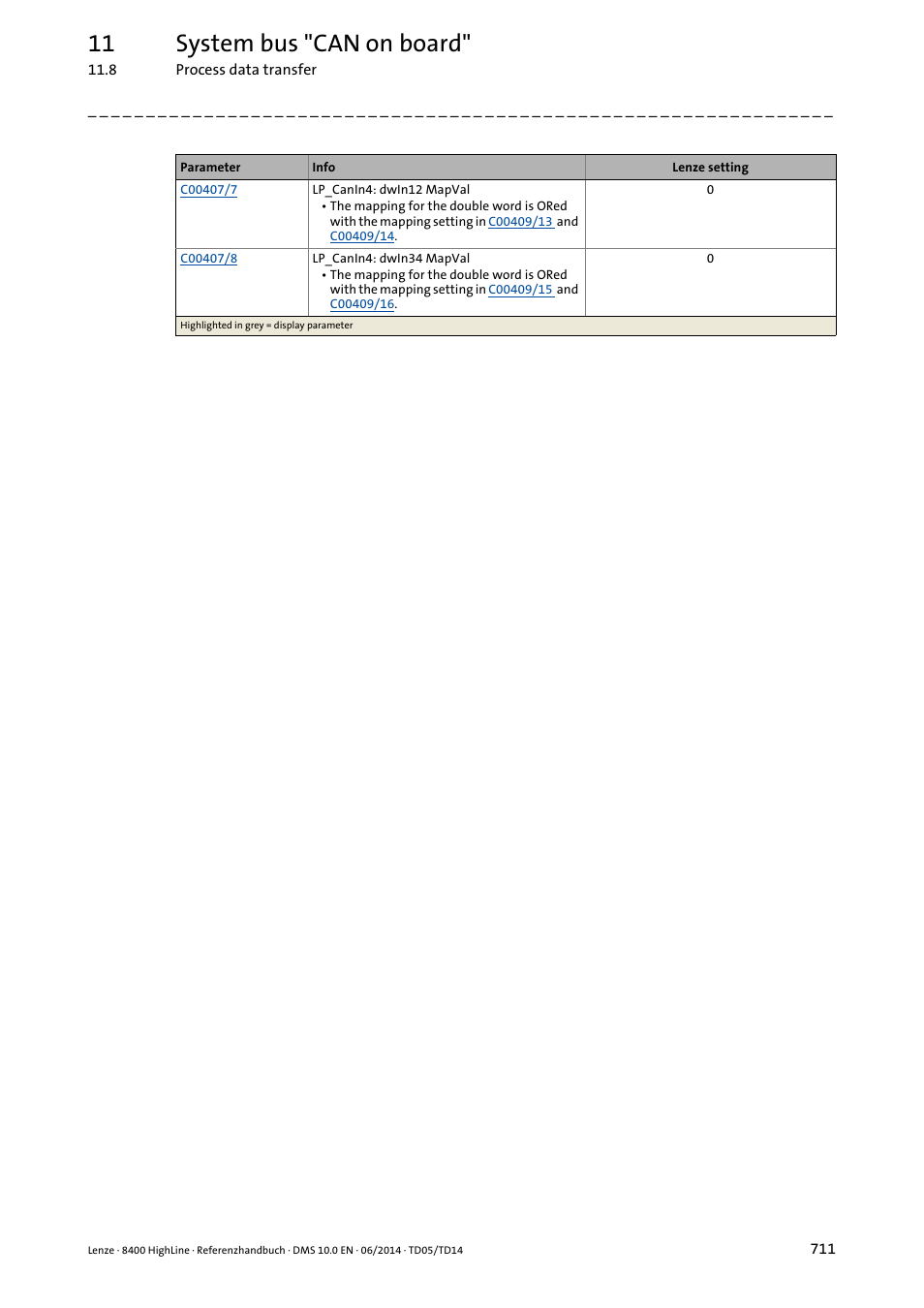 11 system bus "can on board | Lenze 8400 HighLine User Manual | Page 711 / 1576