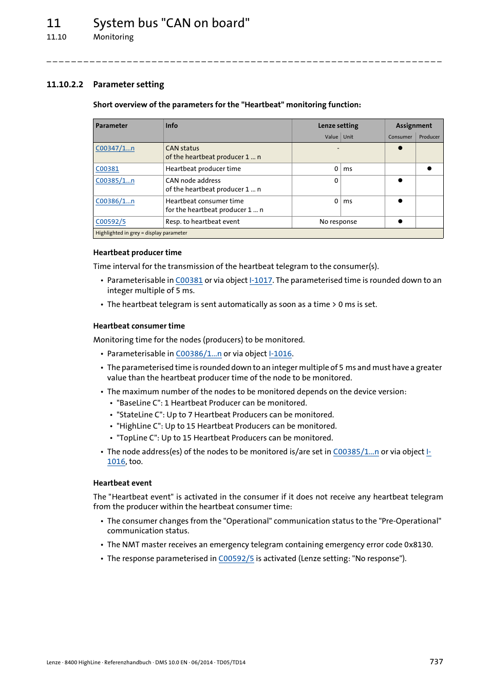 2 parameter setting, Parameter setting, 11 system bus "can on board | Lenze 8400 HighLine User Manual | Page 737 / 1576