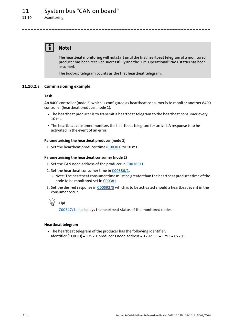 3 commissioning example, Commissioning example, 11 system bus "can on board | Lenze 8400 HighLine User Manual | Page 738 / 1576