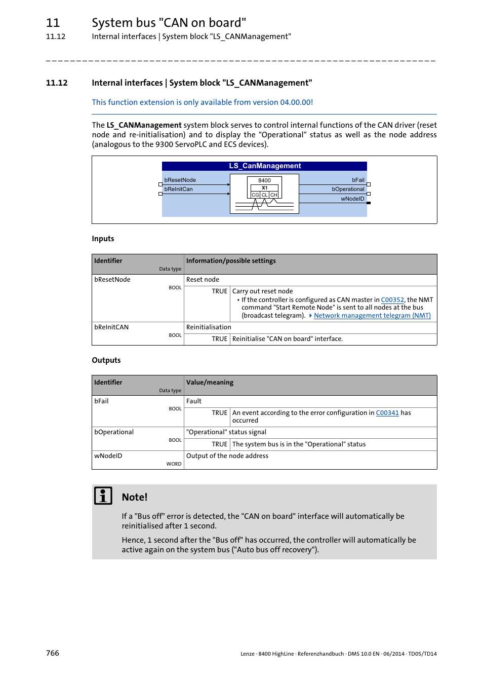 11 system bus "can on board | Lenze 8400 HighLine User Manual | Page 766 / 1576