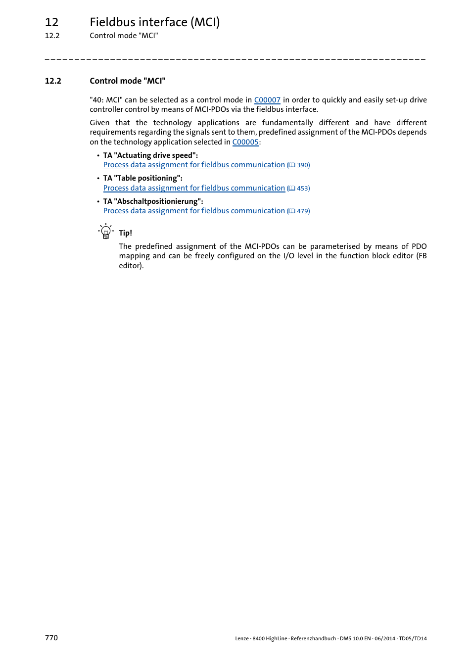 2 control mode "mci, 12 fieldbus interface (mci) | Lenze 8400 HighLine User Manual | Page 770 / 1576