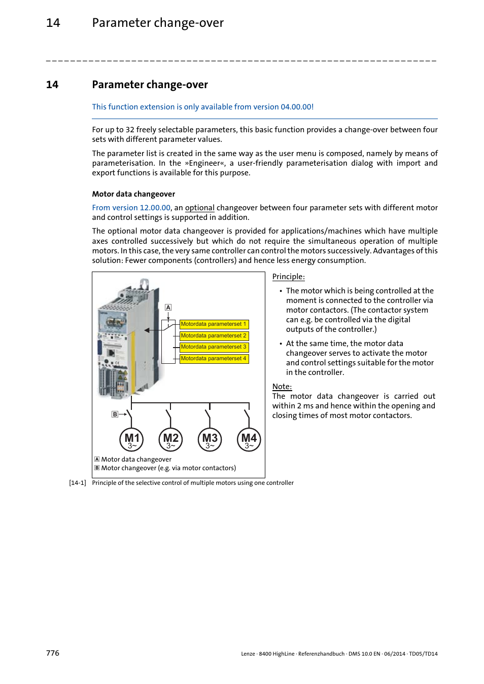 14 parameter change-over, Parameter change-over | Lenze 8400 HighLine User Manual | Page 776 / 1576