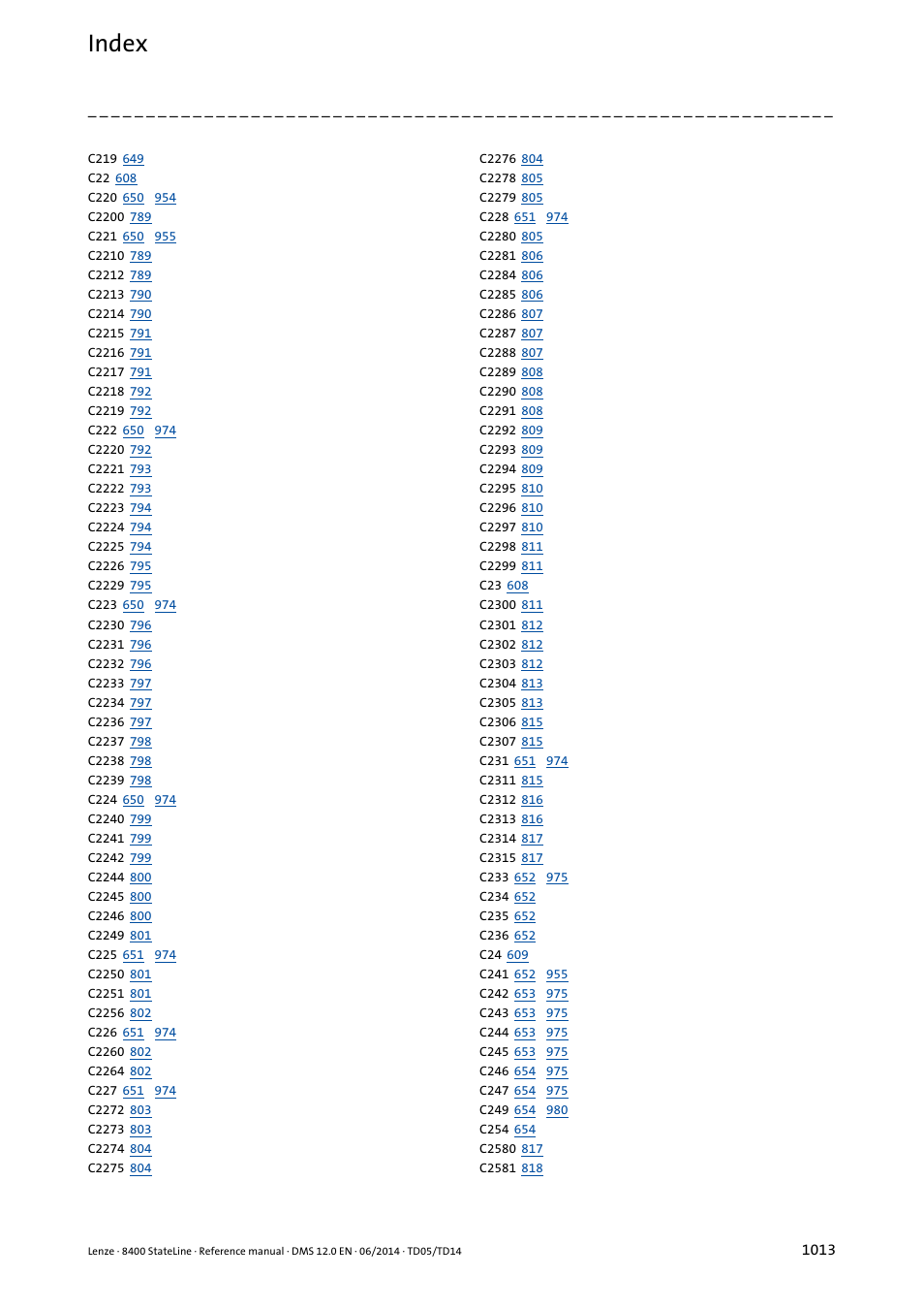 Index | Lenze 8400 StateLine User Manual | Page 1013 / 1030