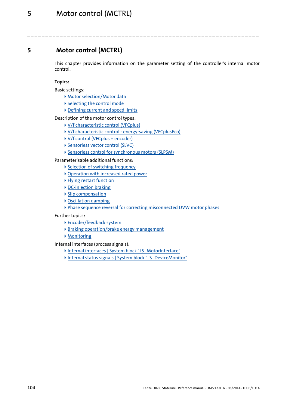 5 motor control (mctrl), Motor control (mctrl), 5motor control (mctrl) | Lenze 8400 StateLine User Manual | Page 104 / 1030